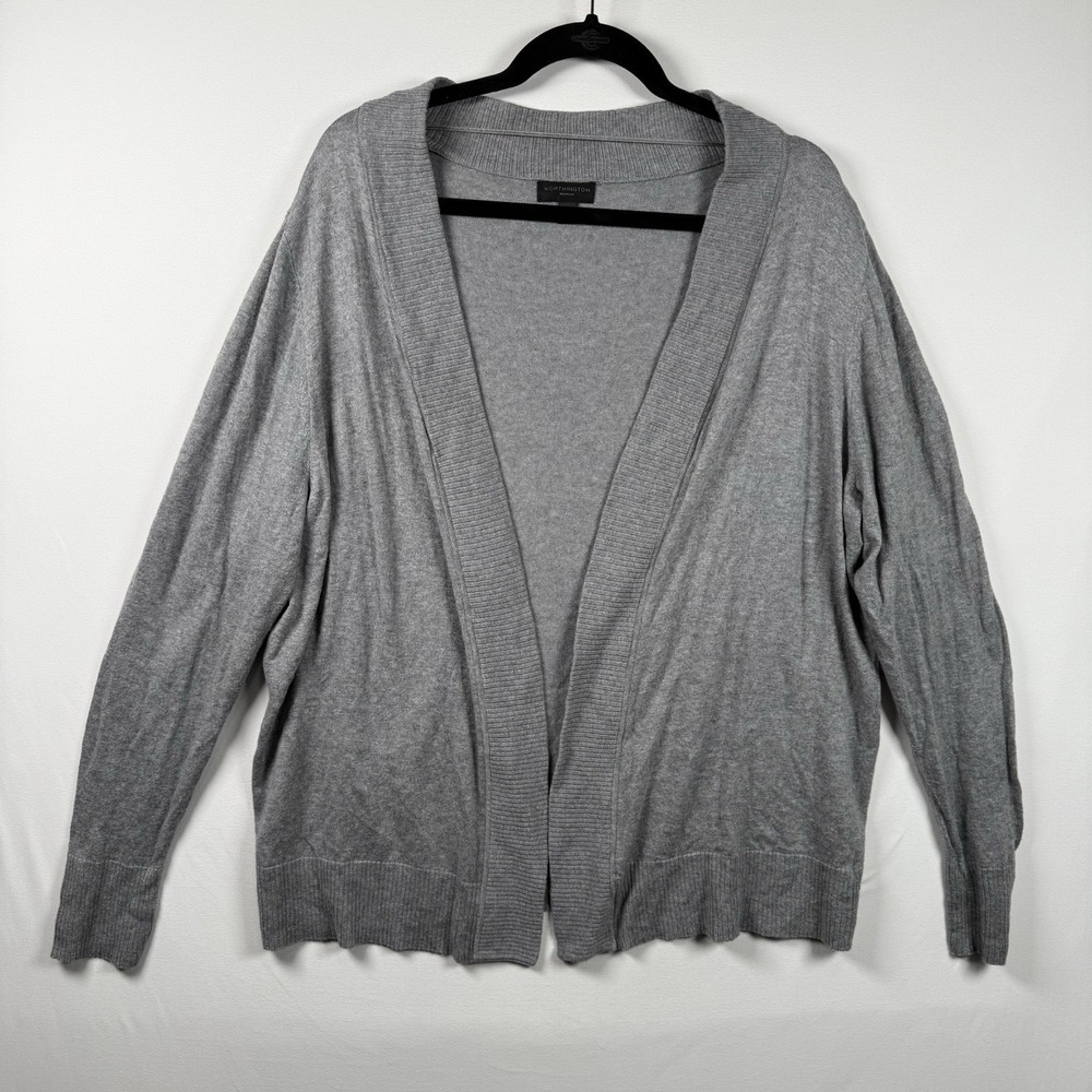 Worthington Women's Plus 2X Gray Long Sleeve No Buttons Cardigan